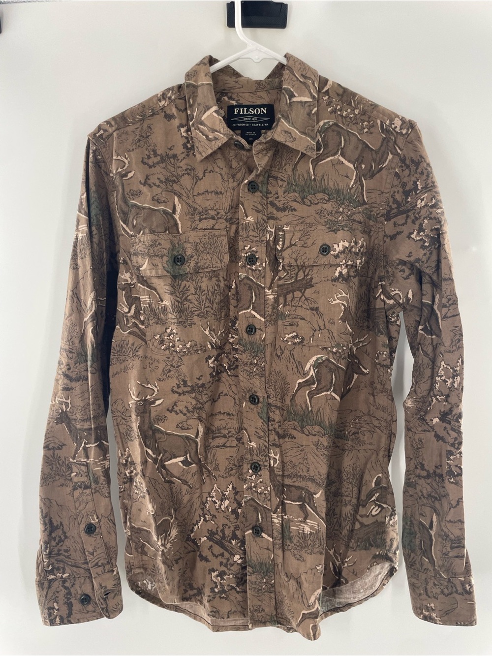 Filson Brown Deer-Print Long-Sleeve Button-Down Shirt